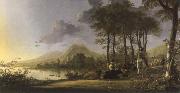 Aelbert Cuyp river landscape with horsemen and peasants painting